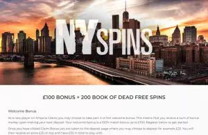 NY Spins Casino Welcome Bonus