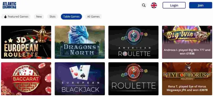 Atlantic Spins Casino Table Games