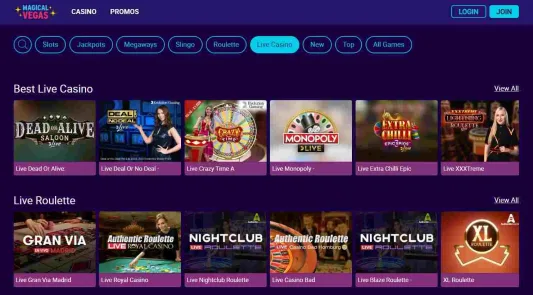 Magical Vegas Casino Live Dealer Games